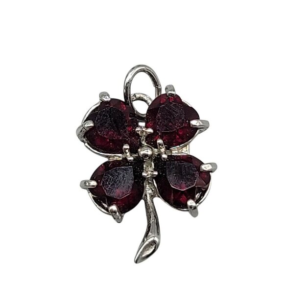 MM Sterling Silver Garnet Four Leaf Clover Pendant Charm 925 Deep Red Gemstone - Picture 1 of 7